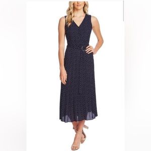 Vince Camuto Ditsy Dot Sleeveless Pleated Midi Dress  Size 10